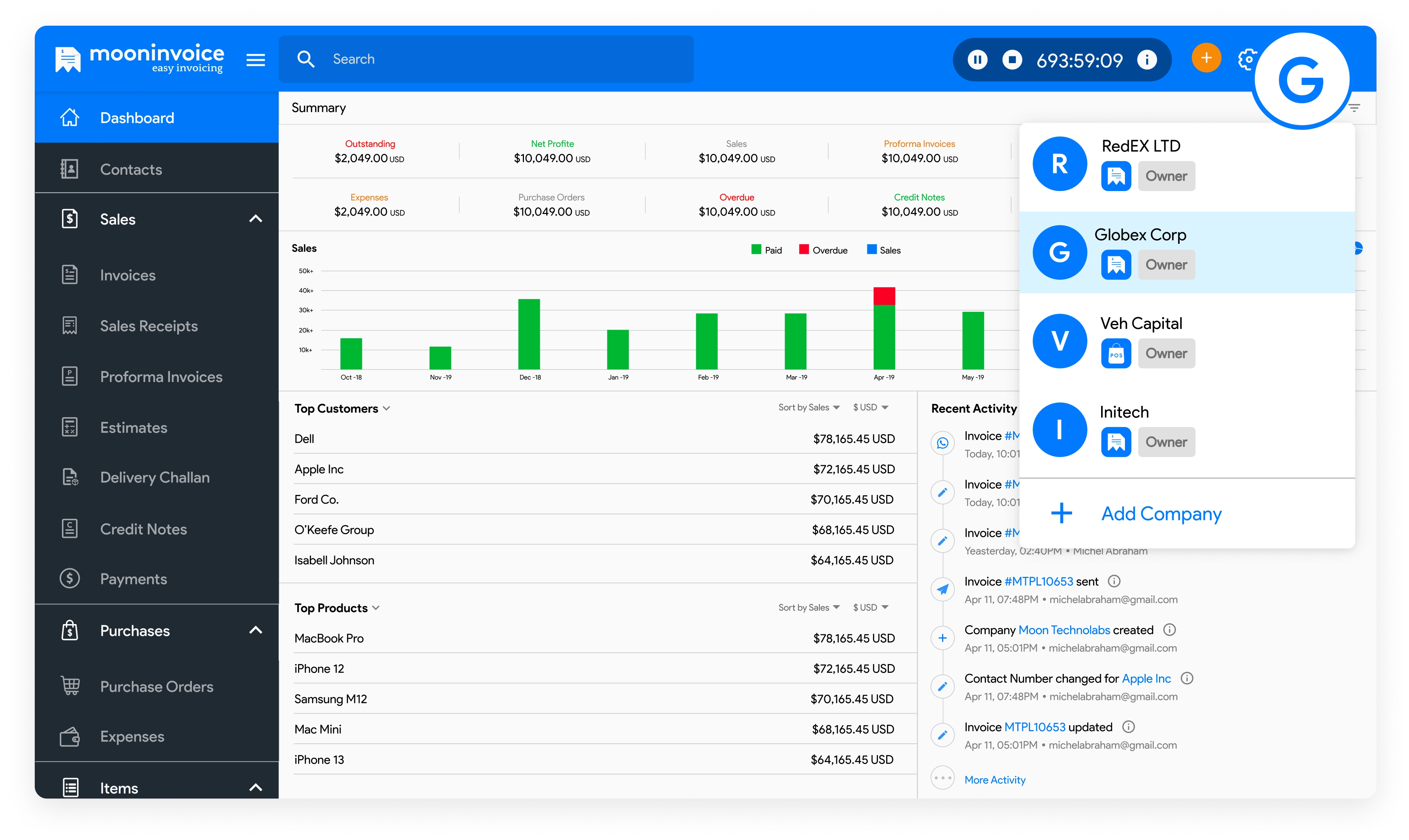 Organize Multiple Company Invoices With Moon Invoice