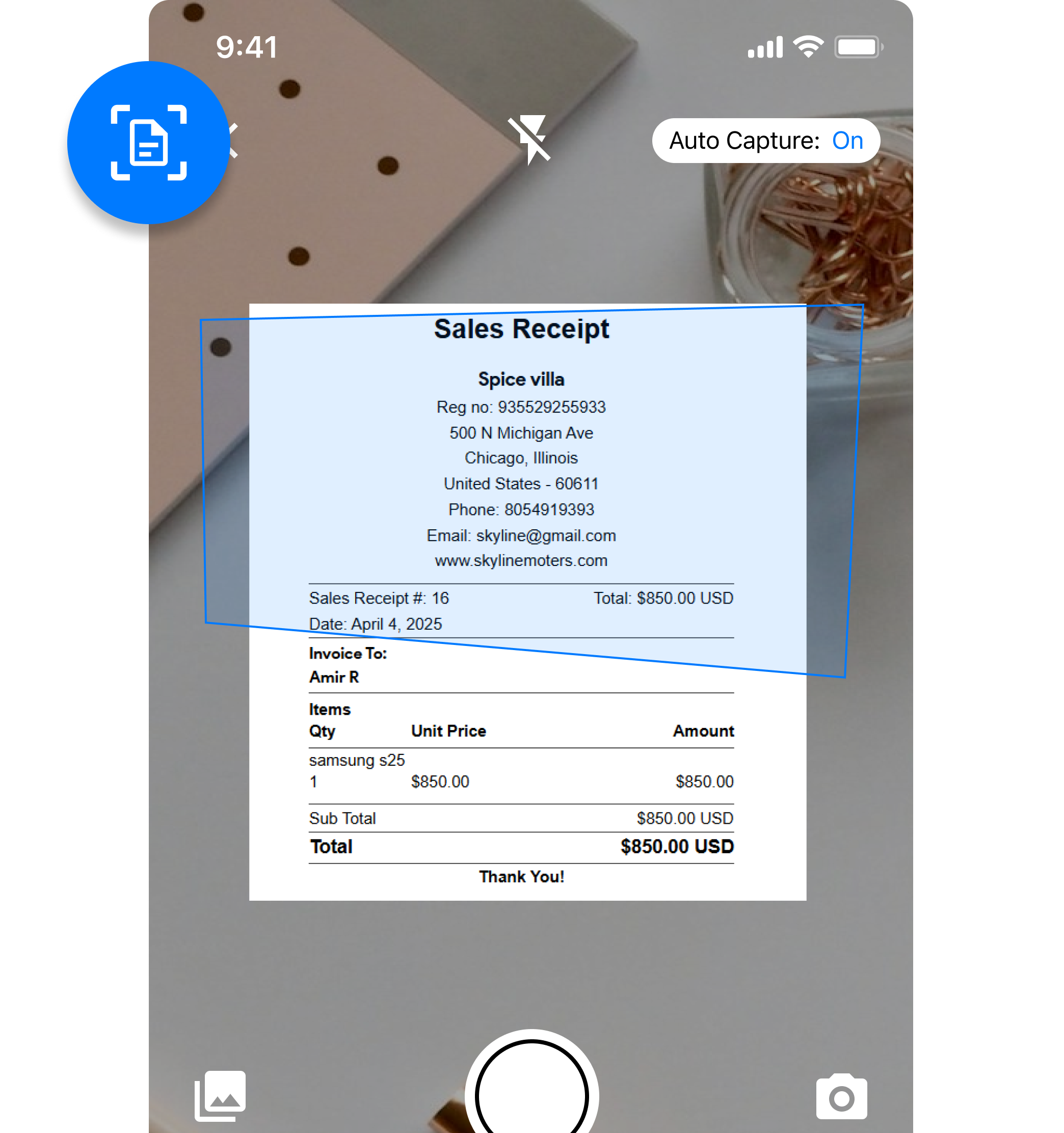 Scan & Generate Expense Receipts