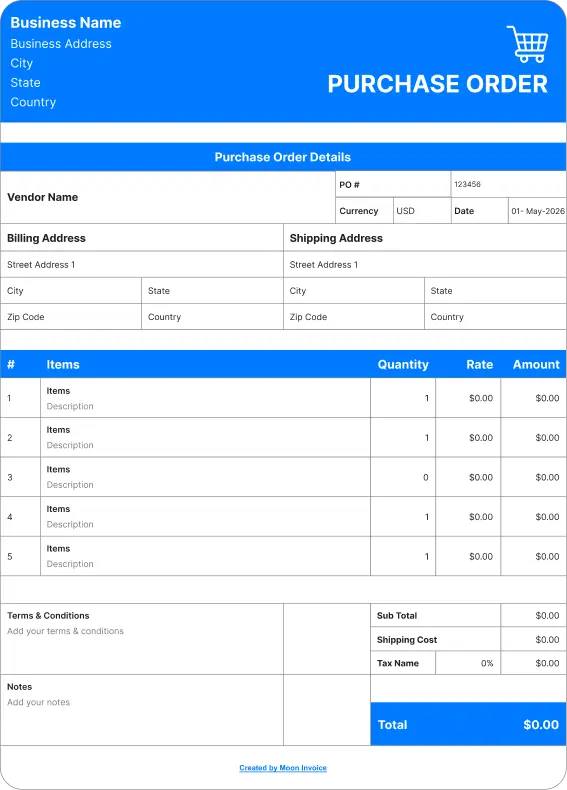 Basic Purchase Order Form Template