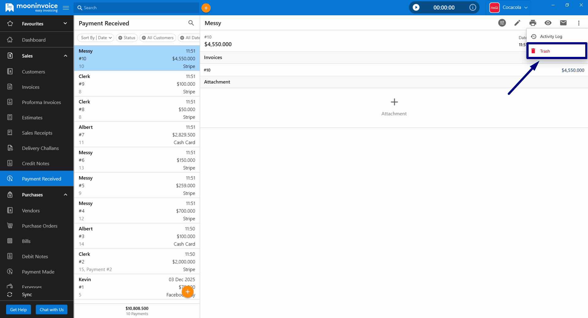 Added Trash Option in Payment Module