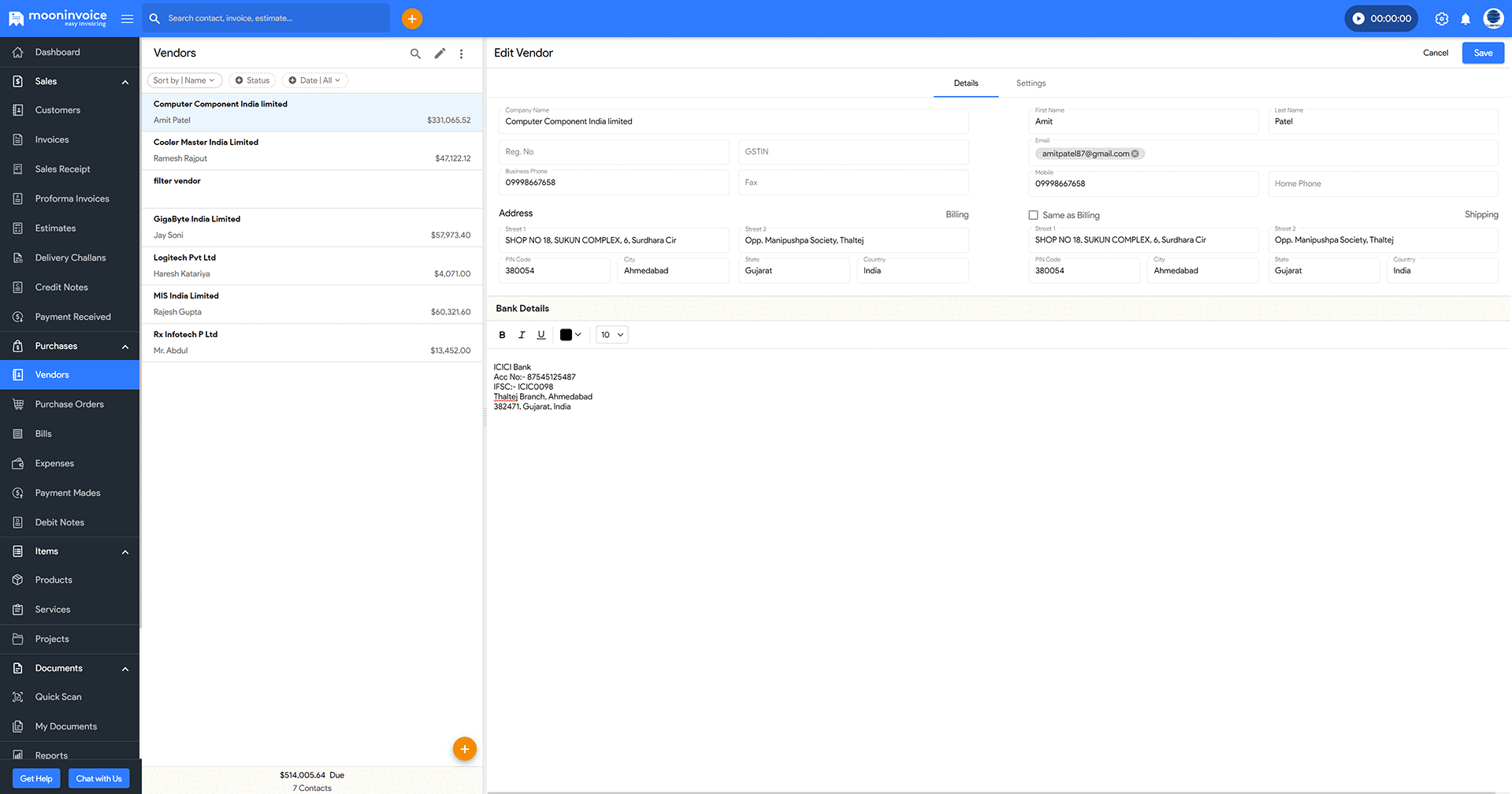 Manage Vendor Banking Details