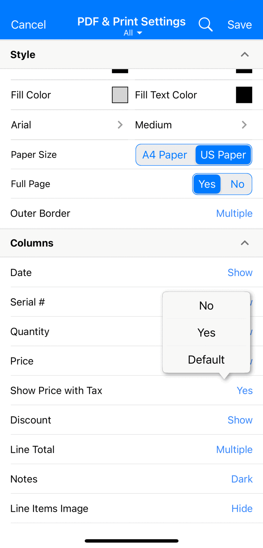 Updated PDF Settings & Line Item Views Enhancement