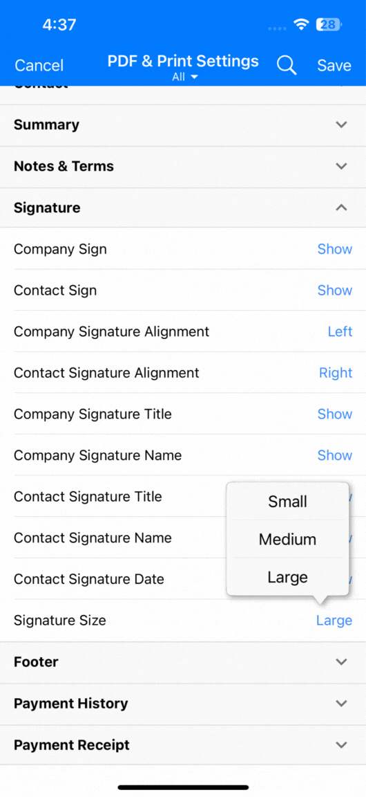 Flexibility in the Data Editing & Signature Size Options