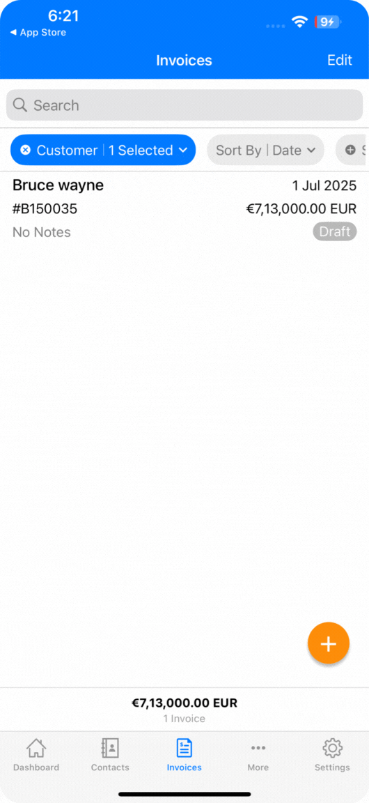 Refined Filter UI & Create Invoice Screen Design
