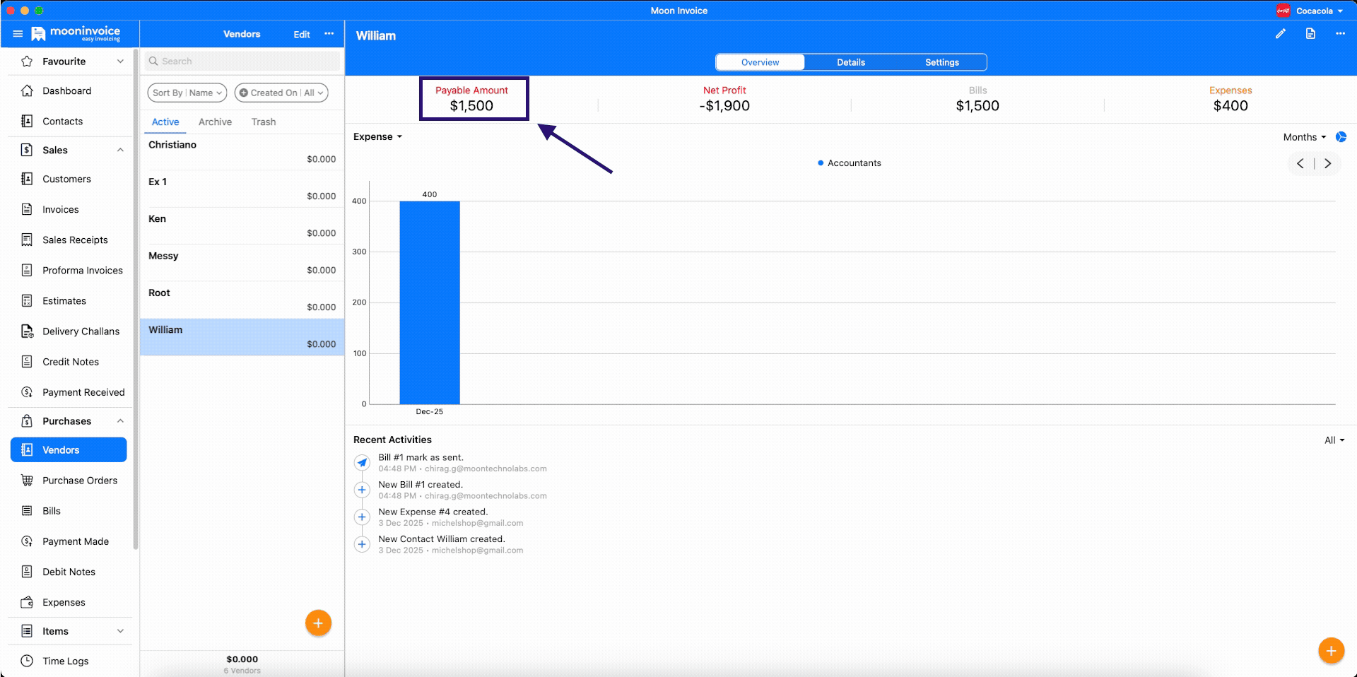 Payable Amount Added in Vendor Module