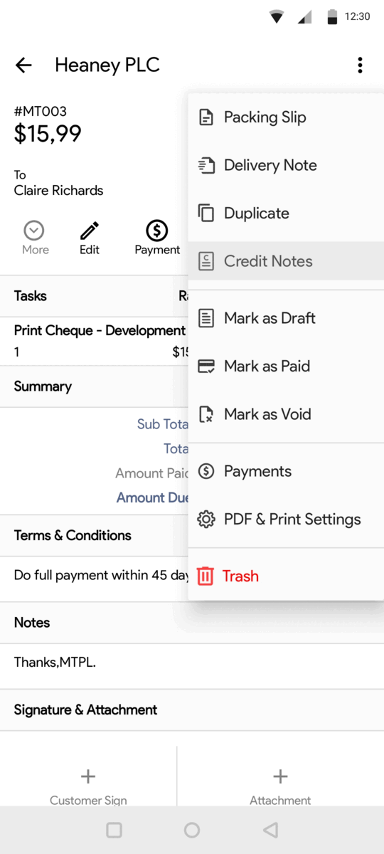 Apply Credit Notes Directly to Invoice