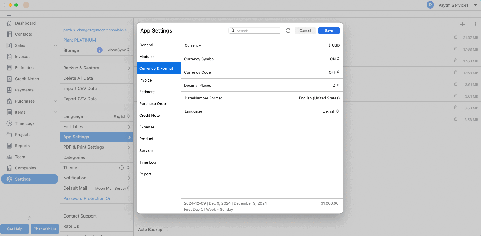 Currency Selection Popup, PDF and App Settings